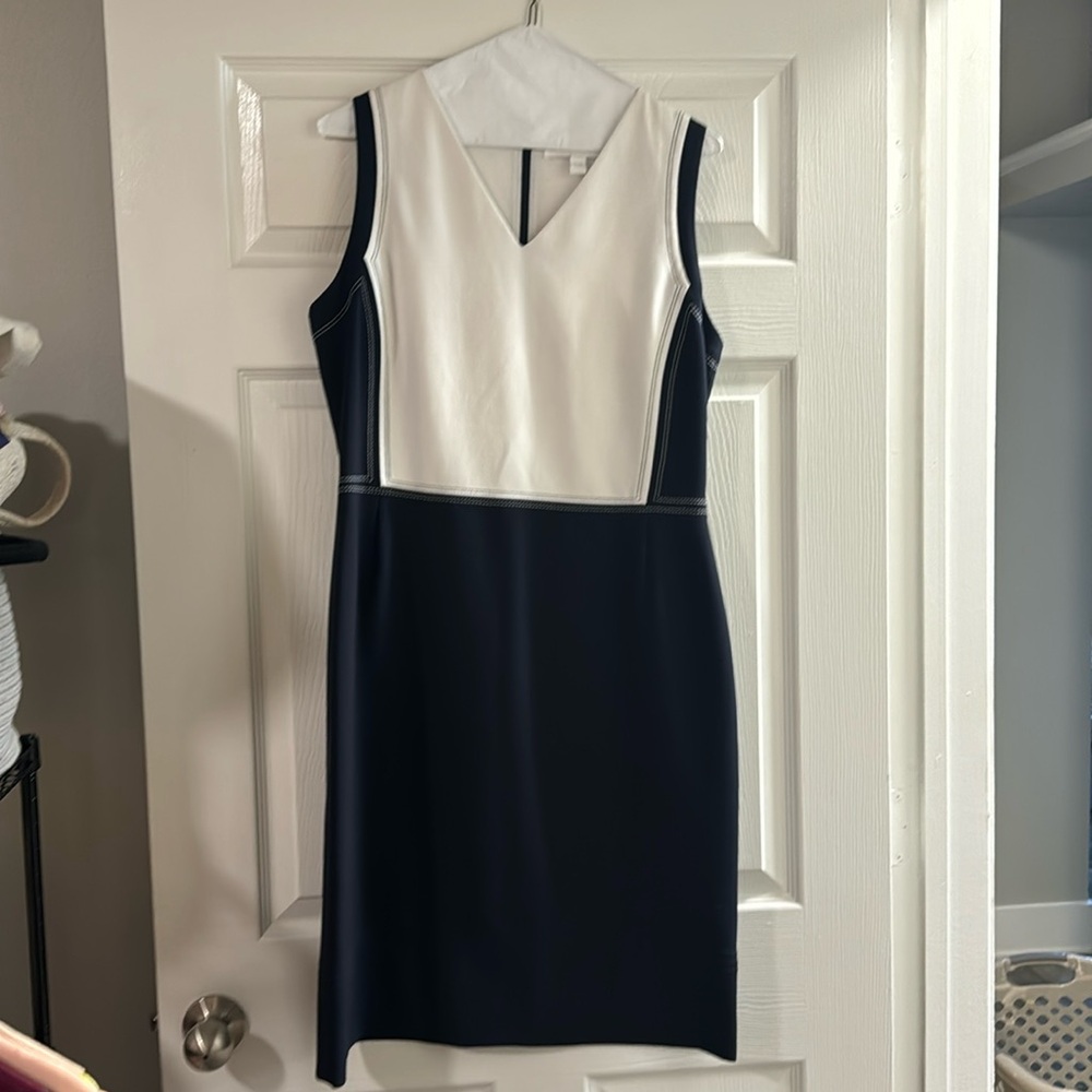 Hugo Boss Navy and White Dress, Size 10